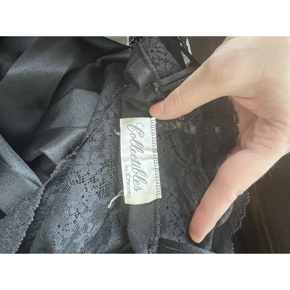 Collectibles by JCPenney Vintage Black Antron Nylon Lace Trim Nightgown Small - Picture 8 of 9